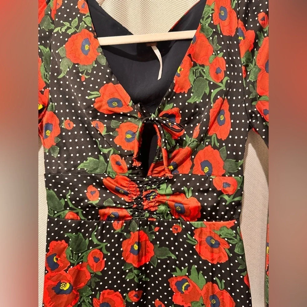 Free People Floral Mini Dress Long Sleeve Retro Boho Size 0